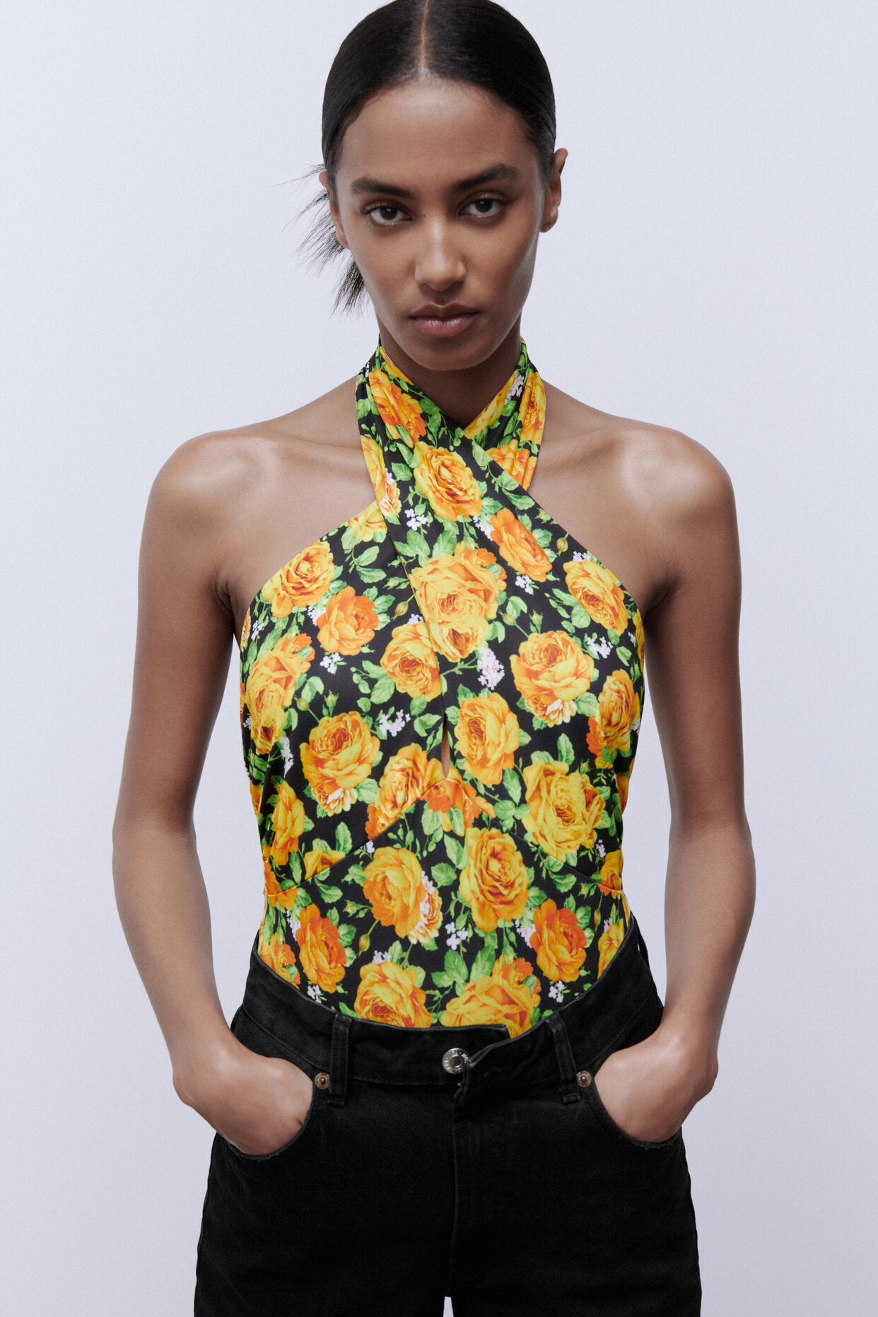 ZARA TWIST NECK FLORAL | ZARA BODYSUIT