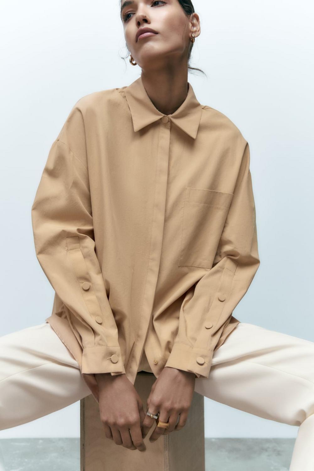 ZARA BUTTONED SLEEVE POPLIN SHIRT