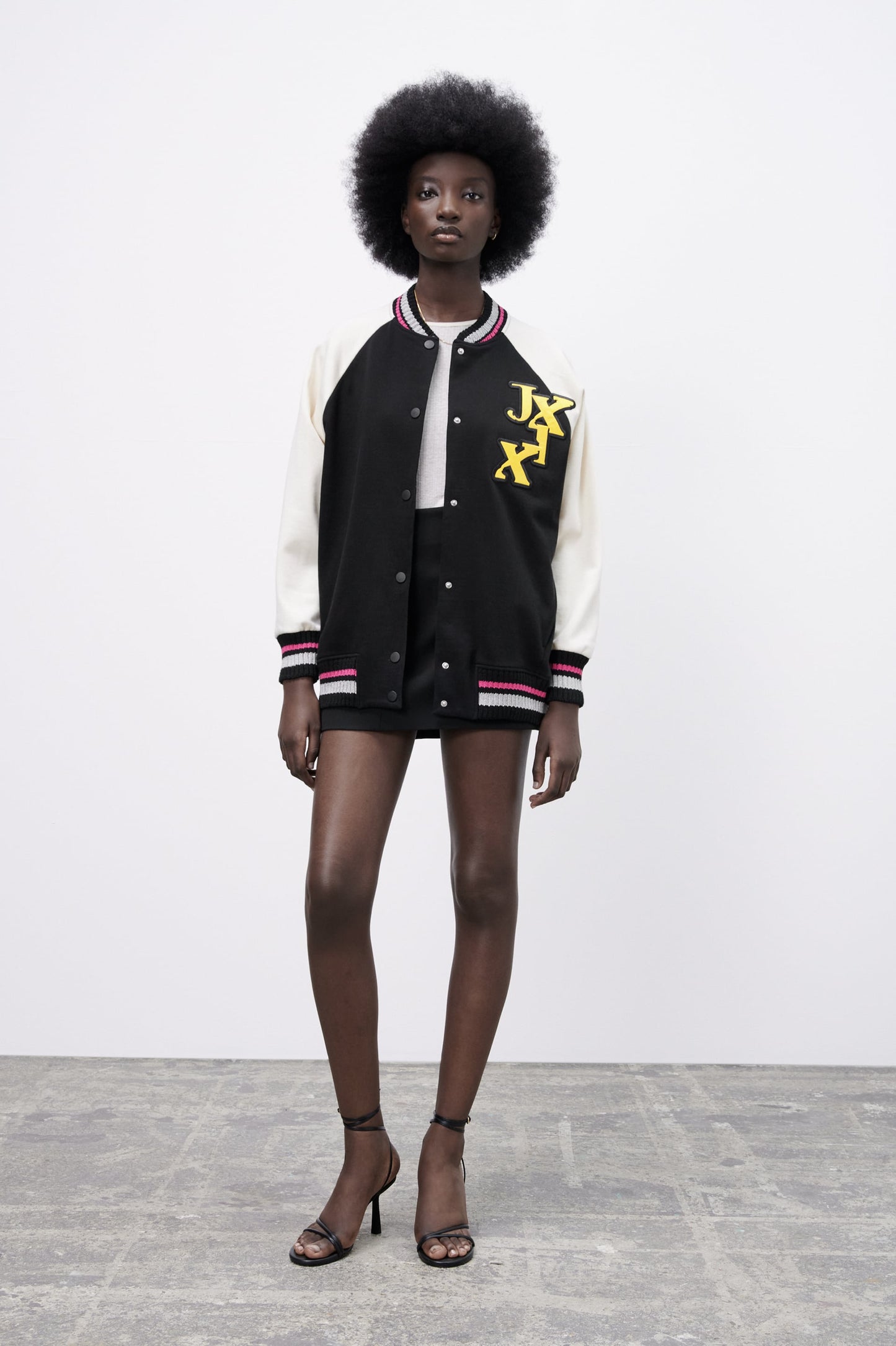 ZARA RIB TRIM VARSITY BOMBER JACKET