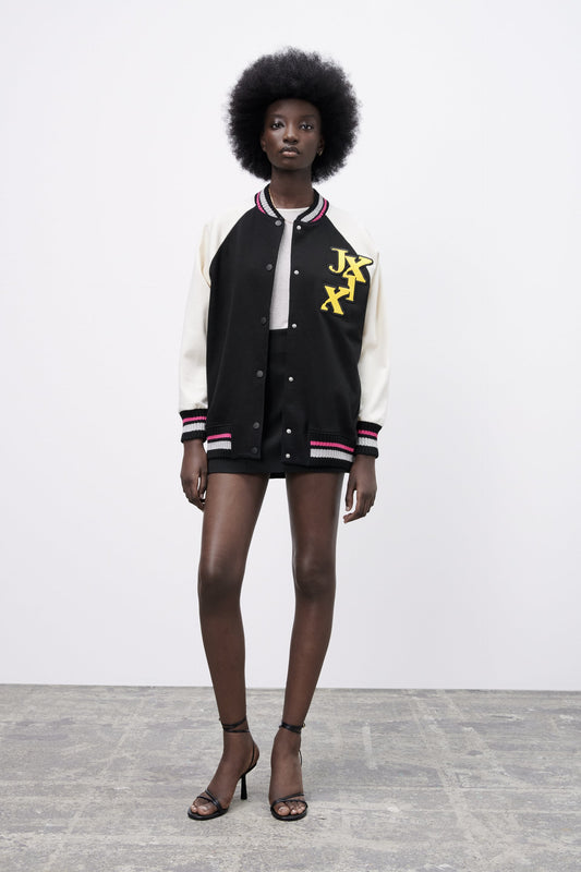 ZARA RIB TRIM VARSITY BOMBER JACKET