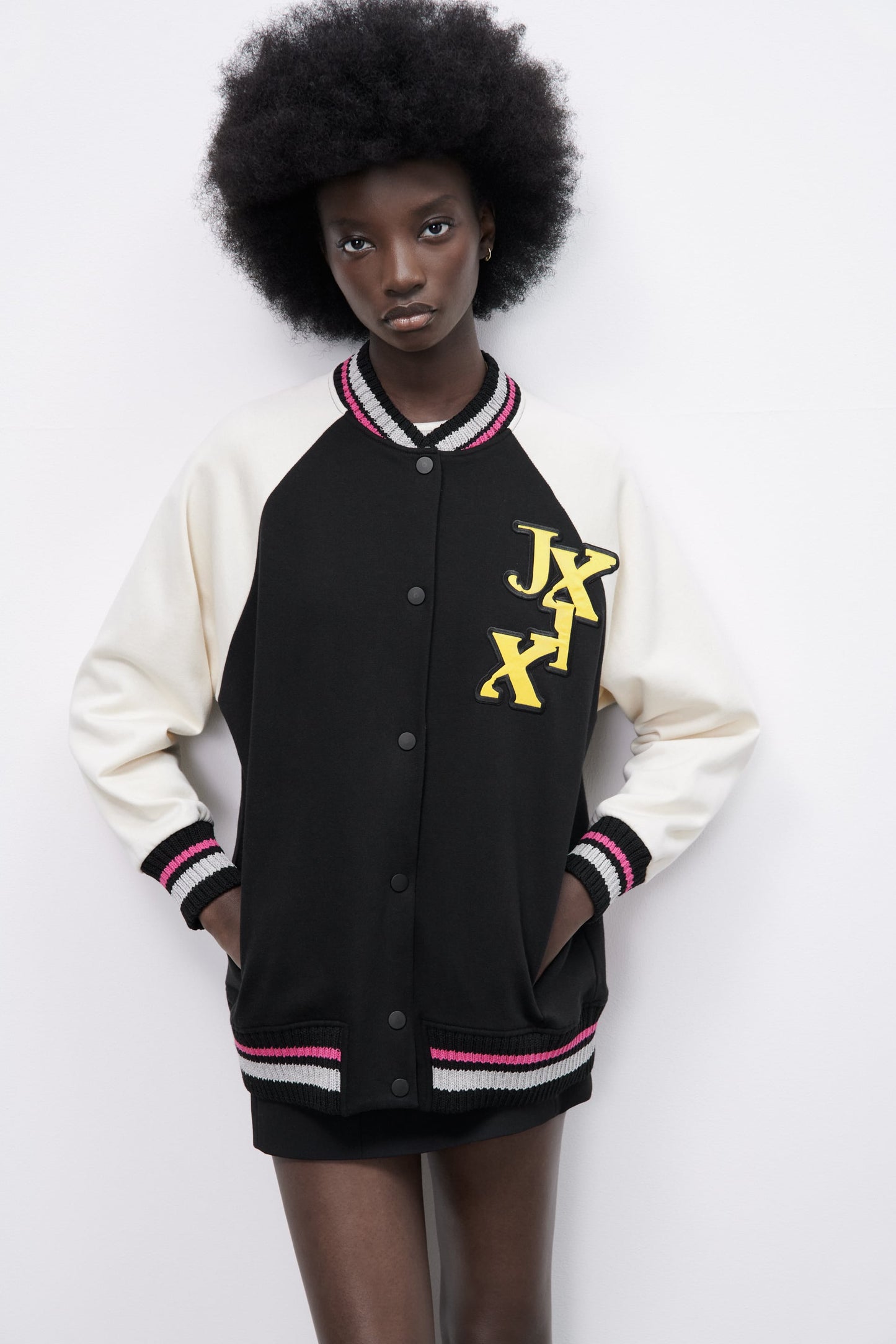 ZARA RIB TRIM VARSITY BOMBER JACKET