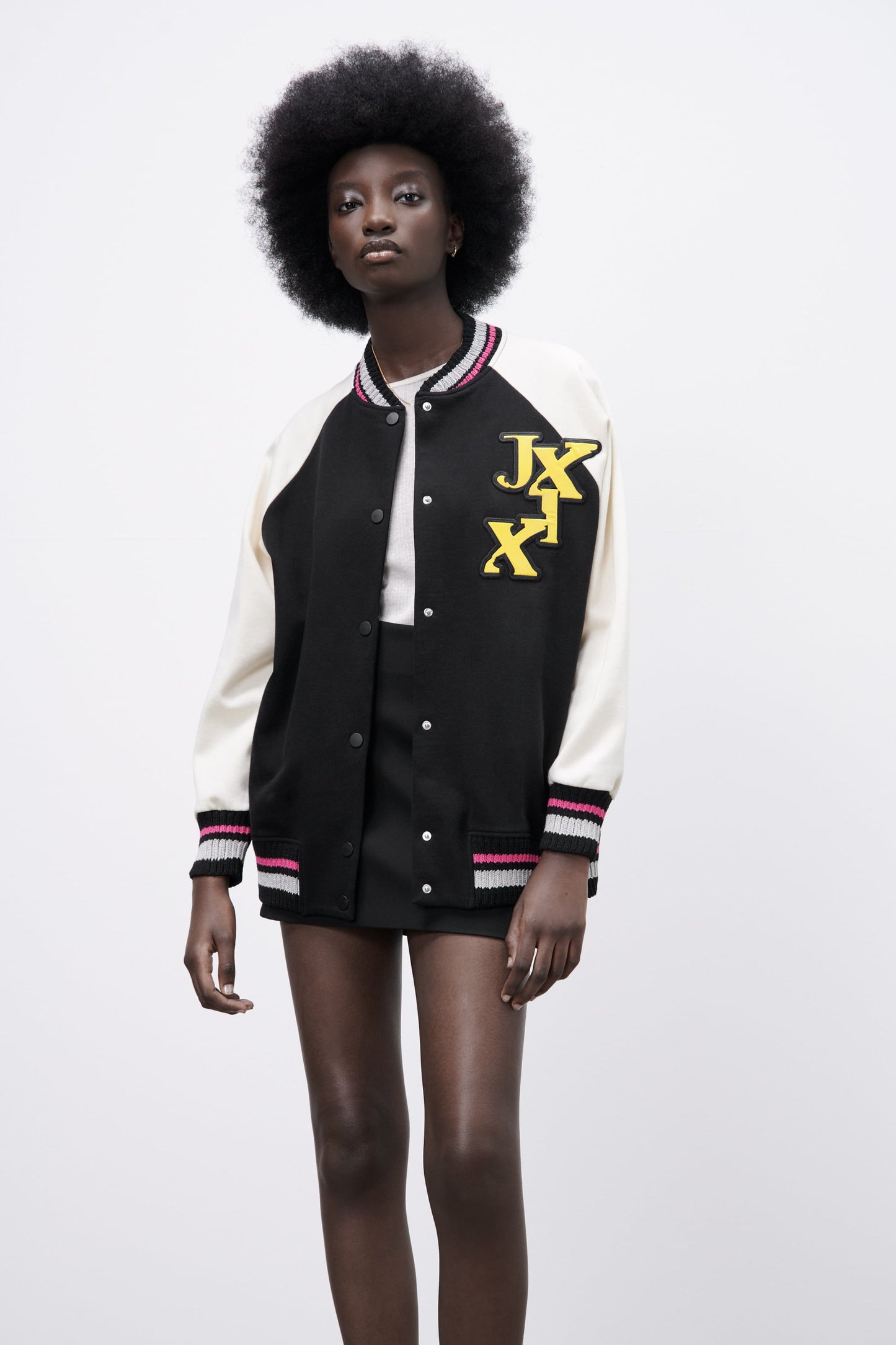 ZARA RIB TRIM VARSITY BOMBER JACKET