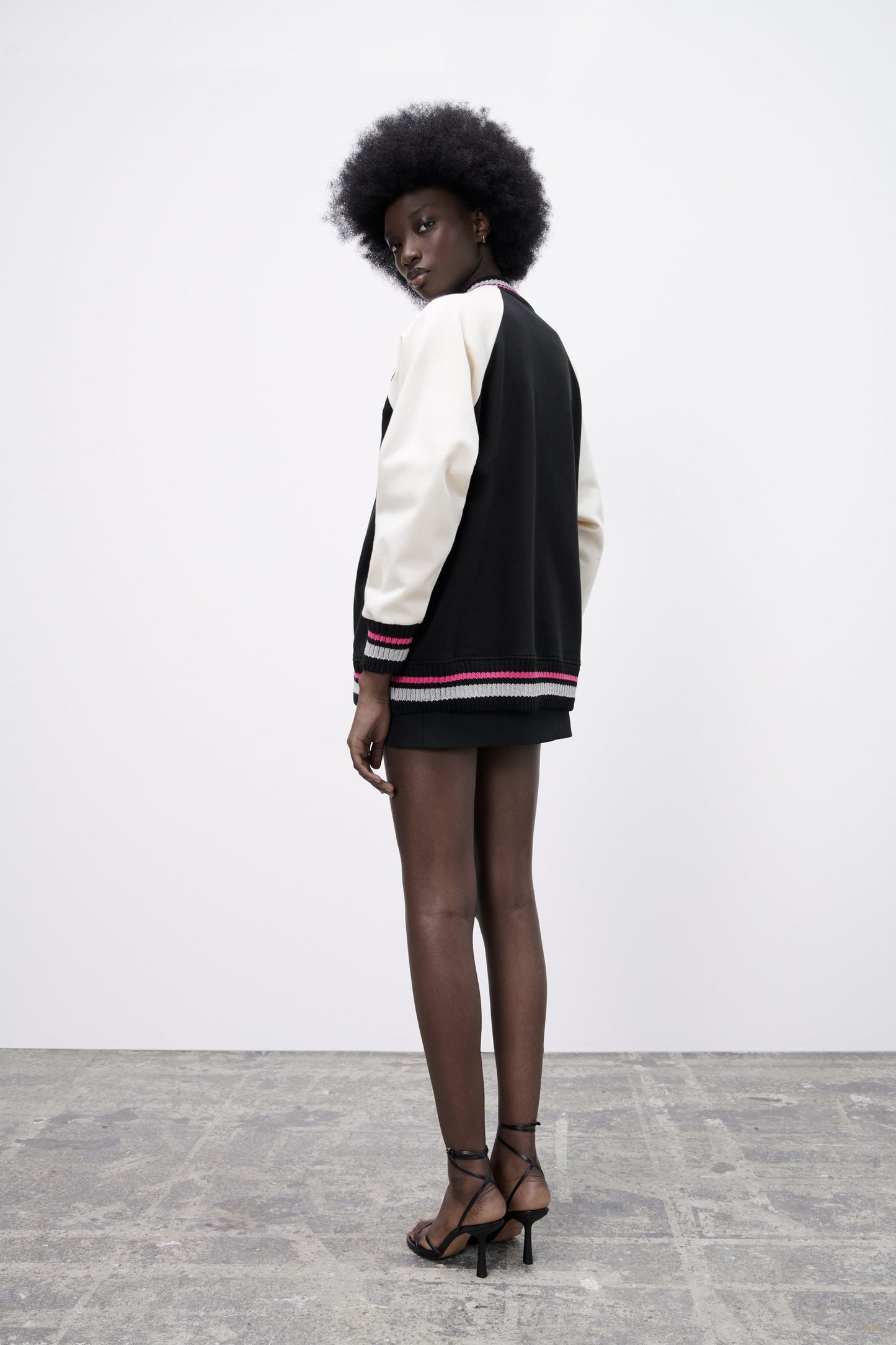 ZARA RIB TRIM VARSITY BOMBER JACKET