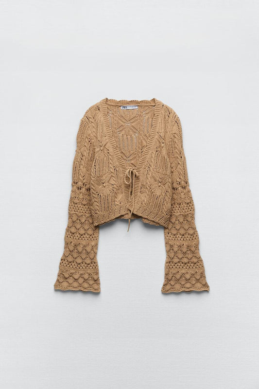 ZARA KNIT CARDIGAN WITH TIE | TRENDY FALL CARDIGAN