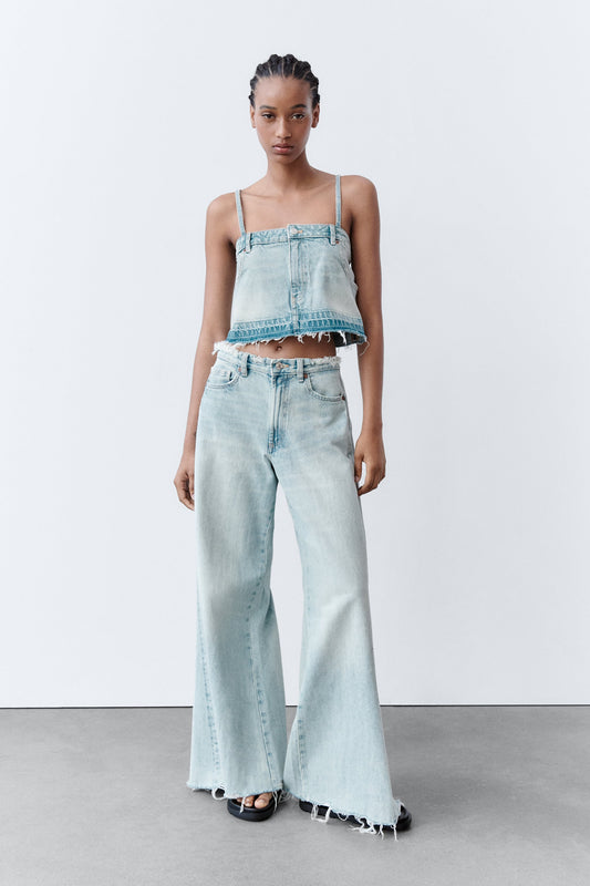 ZARA TRF SKIRT STYLE DENIM CROP TOP | ZARA DENIM CROP TOP