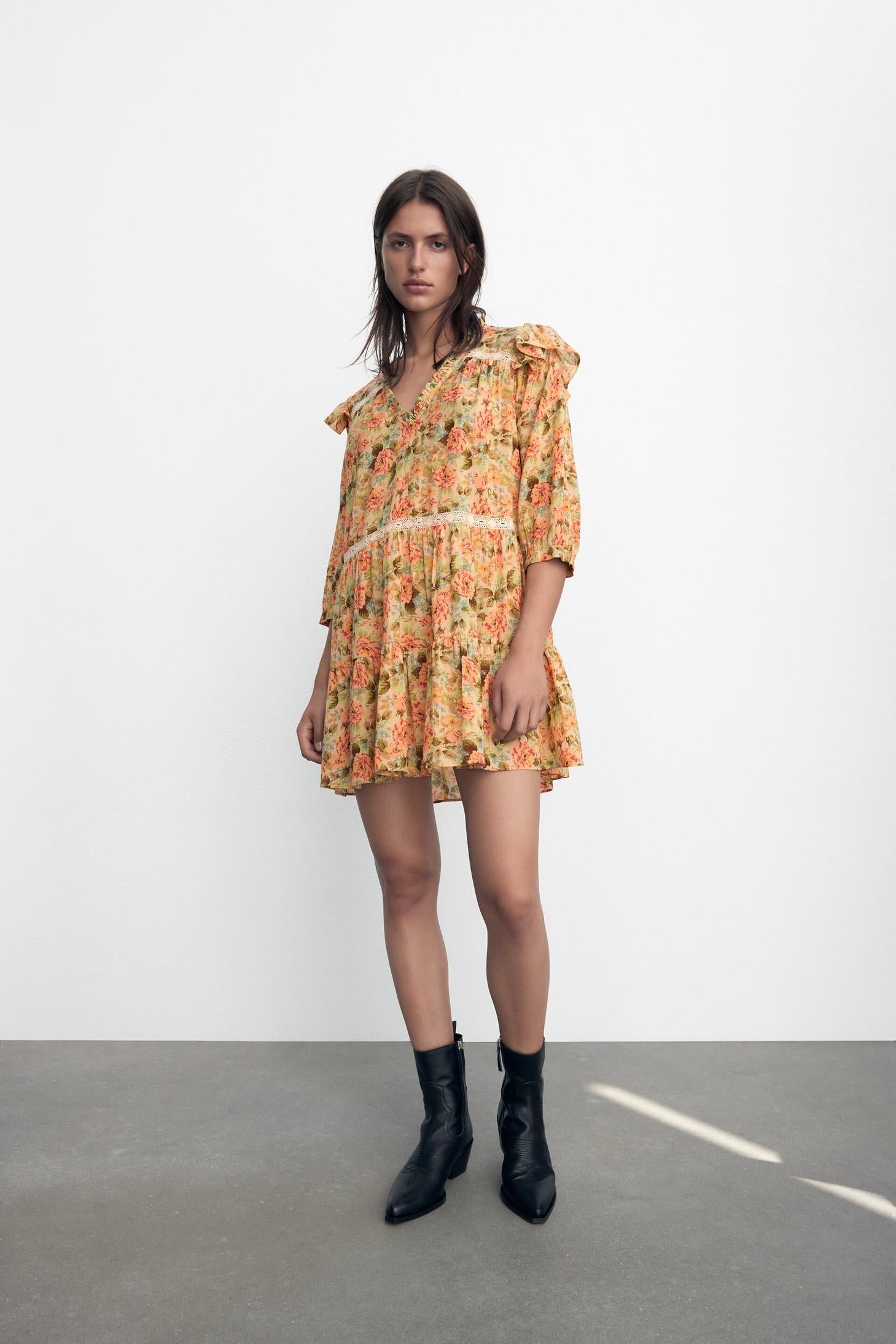 Zara yellow floral print hot sale dress