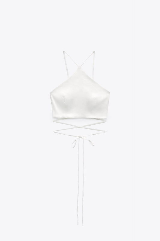 ZARA LINEN BLEND CROP TOP