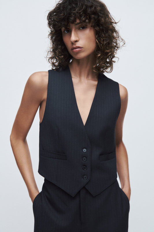 ZARA PINSTRIPE VEST - JACKETS & COATS