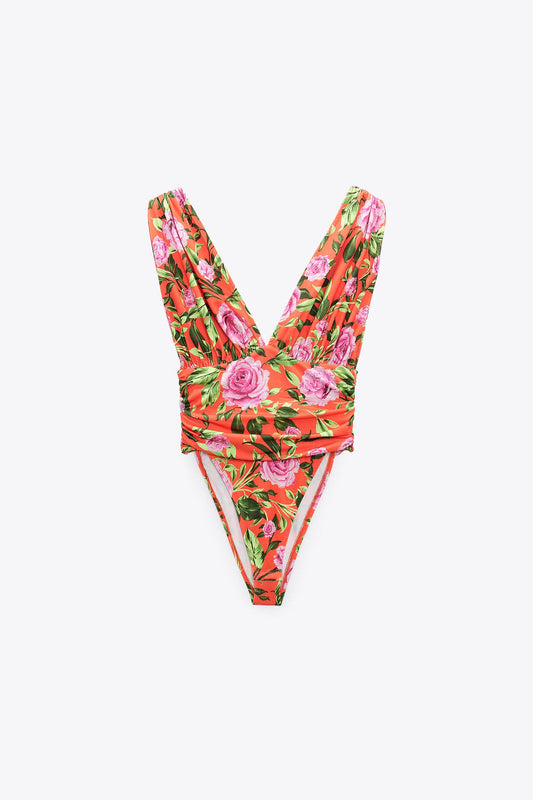 ZARA PRINTED DRAPED BODYSUIT | ZARA BODYSUIT