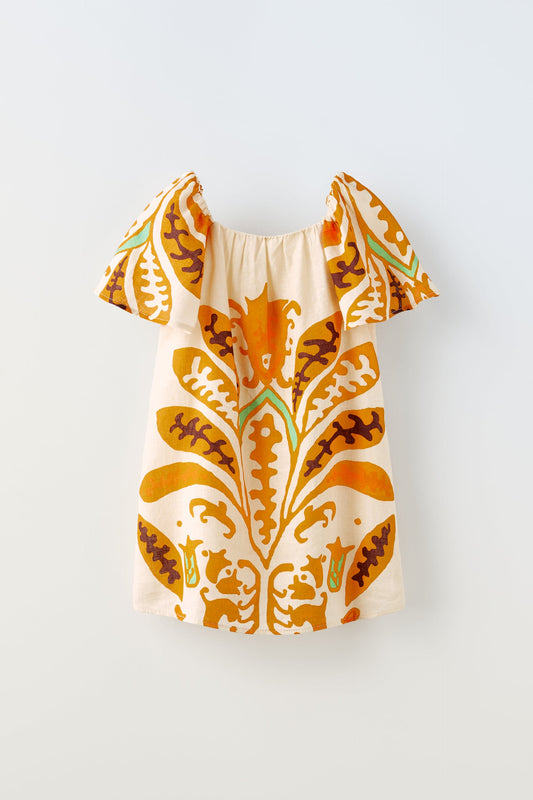 ZARA PRINTED LINEN BLEND DRESS | ZARA GIRLS