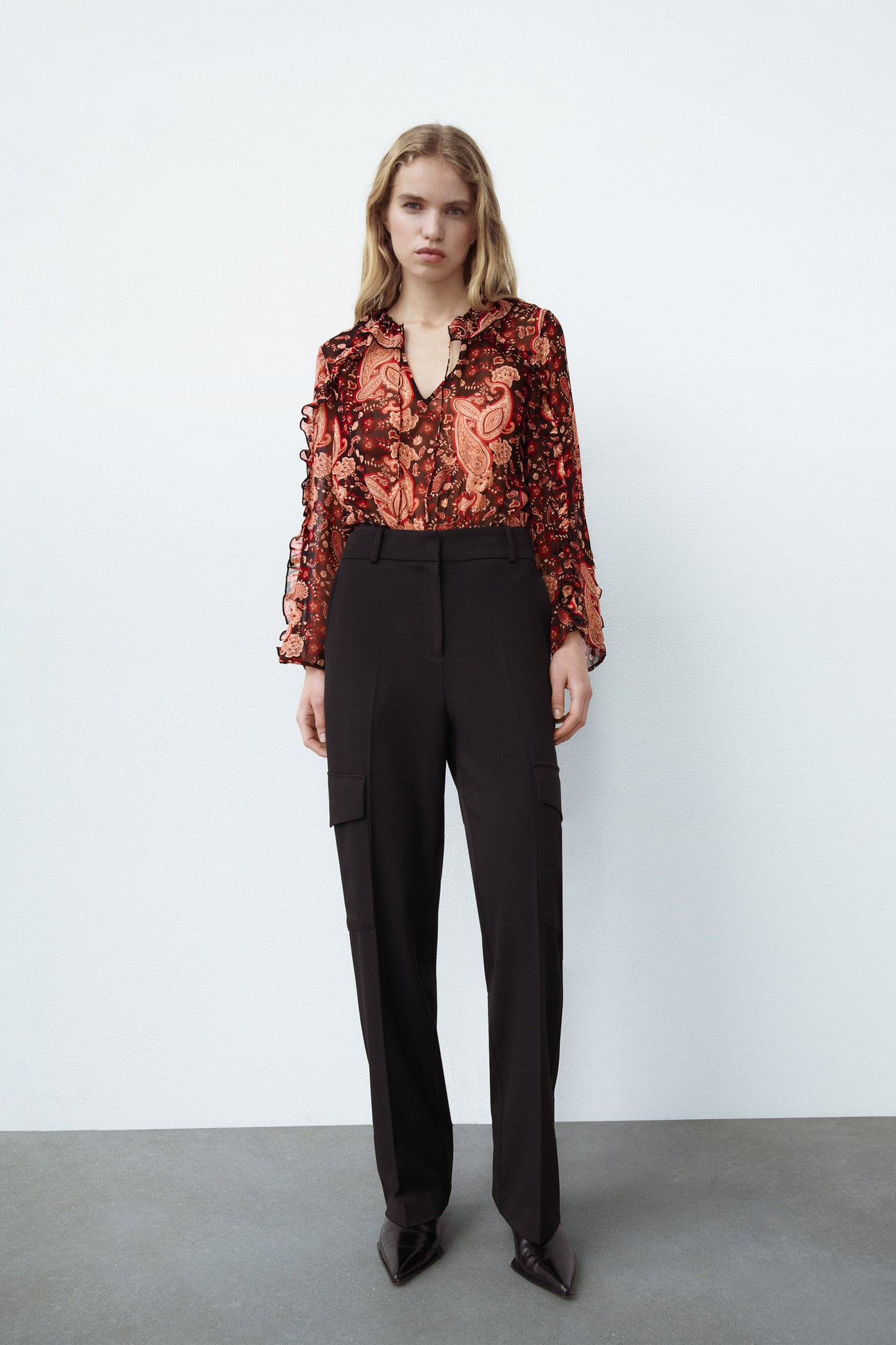 ZARA PRINTED RUFFLED BODYSUIT