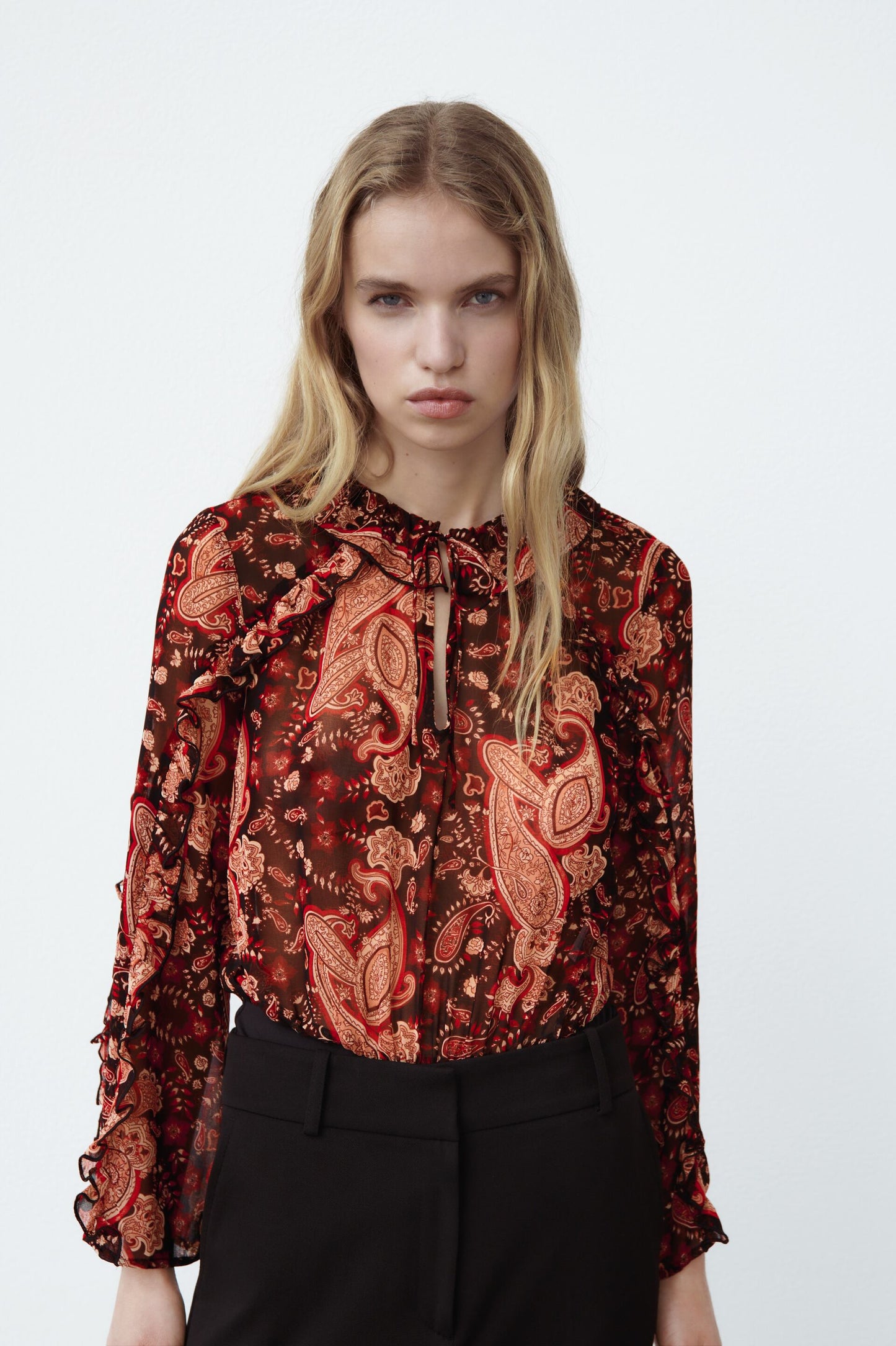 ZARA PRINTED RUFFLED BODYSUIT