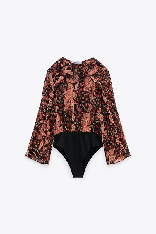 ZARA PRINTED RUFFLED BODYSUIT