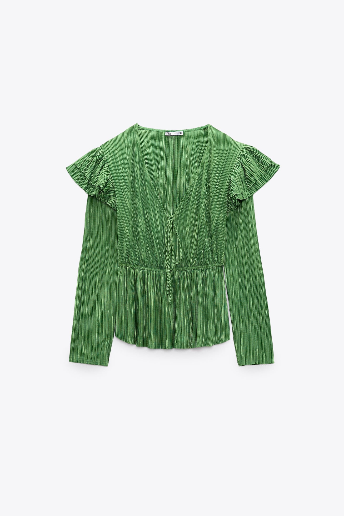 ZARA RUFFLED PLEATED BLOUSE | EMERALD GREEN