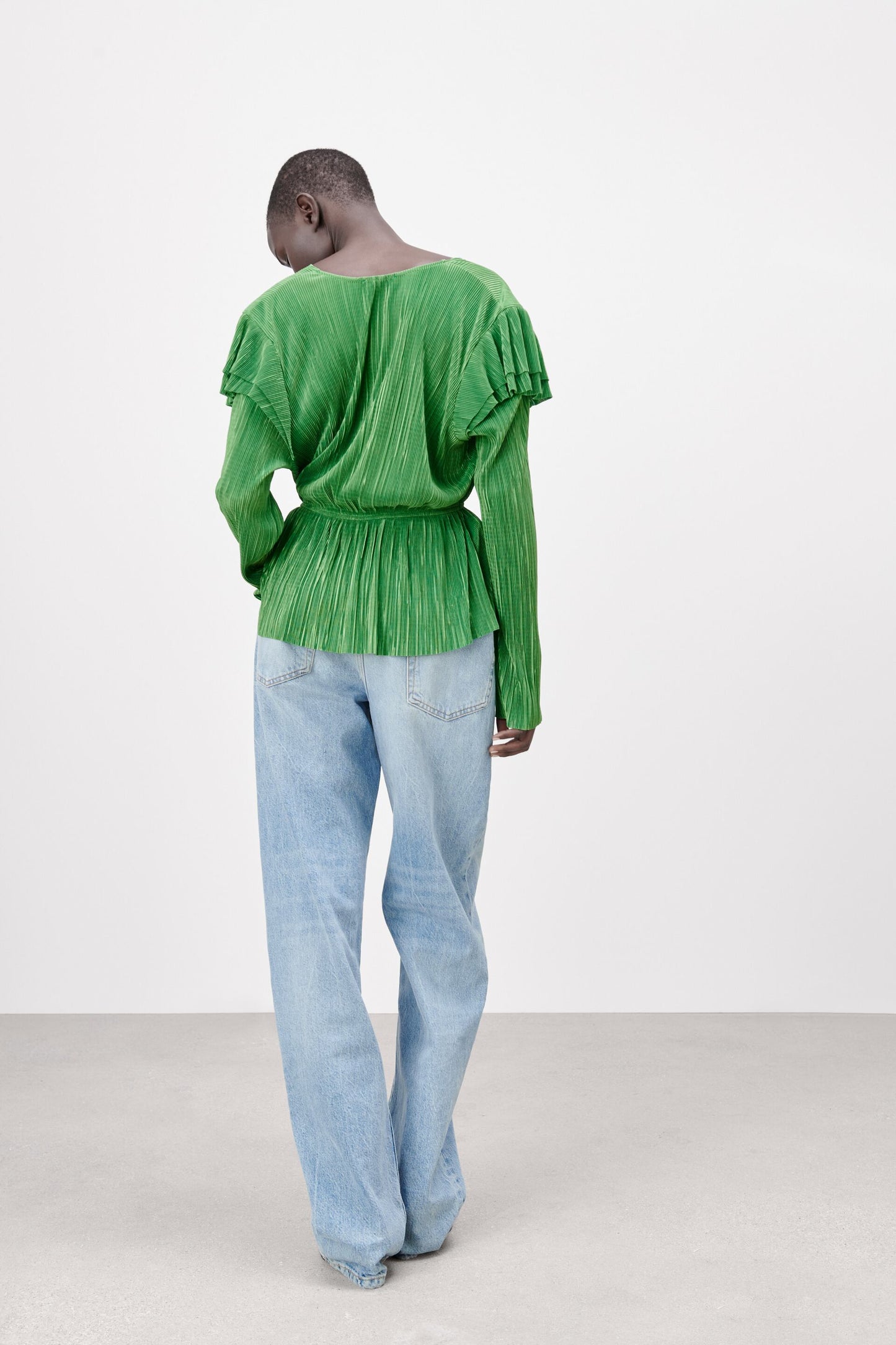 ZARA RUFFLED PLEATED BLOUSE | EMERALD GREEN