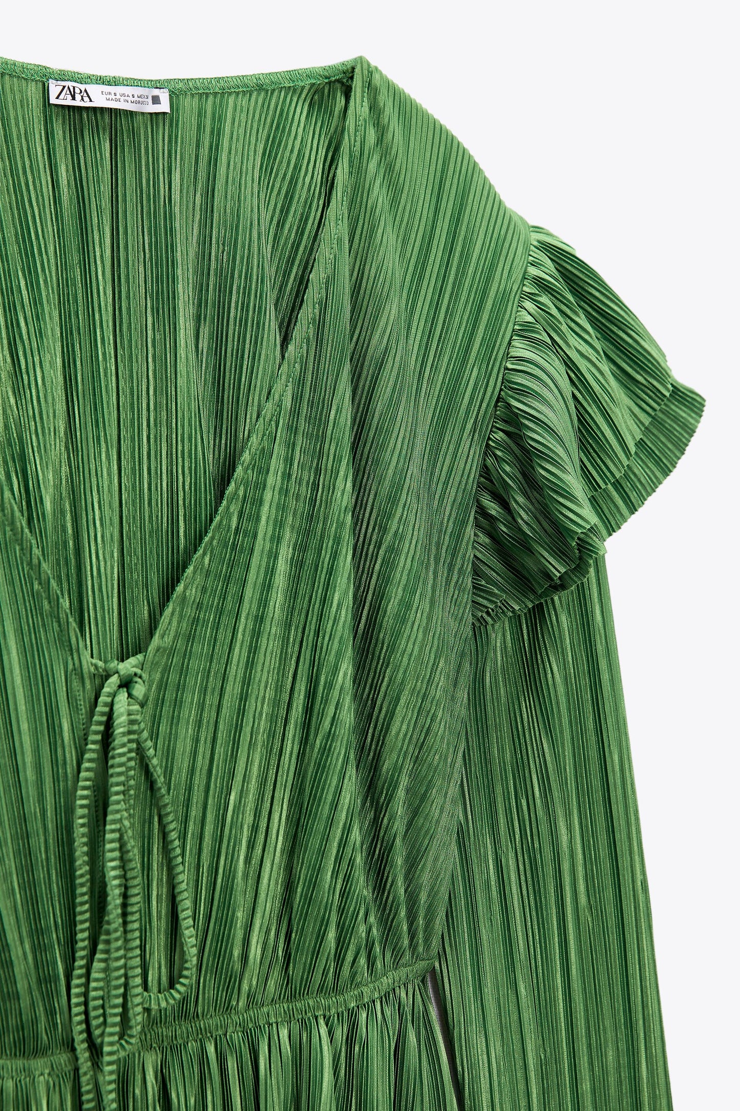 ZARA RUFFLED PLEATED BLOUSE | EMERALD GREEN