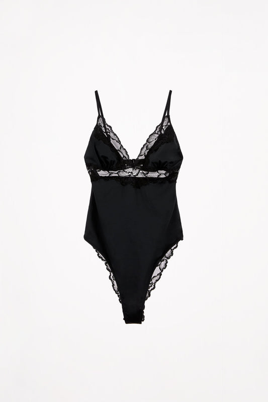 ZARA SATIN EFFECT LACE BODYSUIT