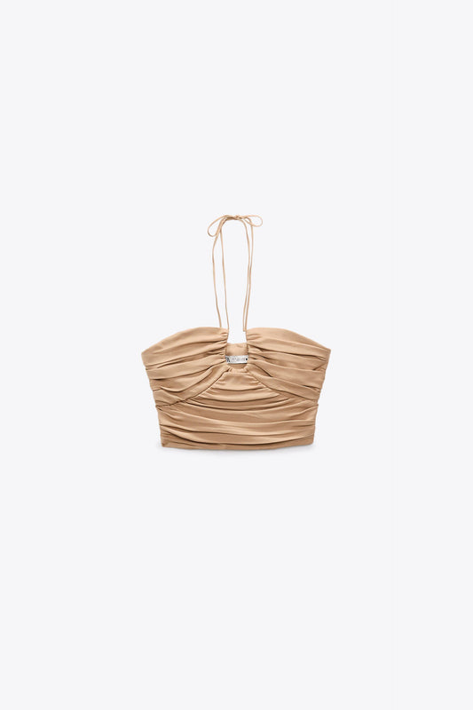 ZARA SATIN EFFECT DRAPED HALTER TOP | ZARA SIZE XL