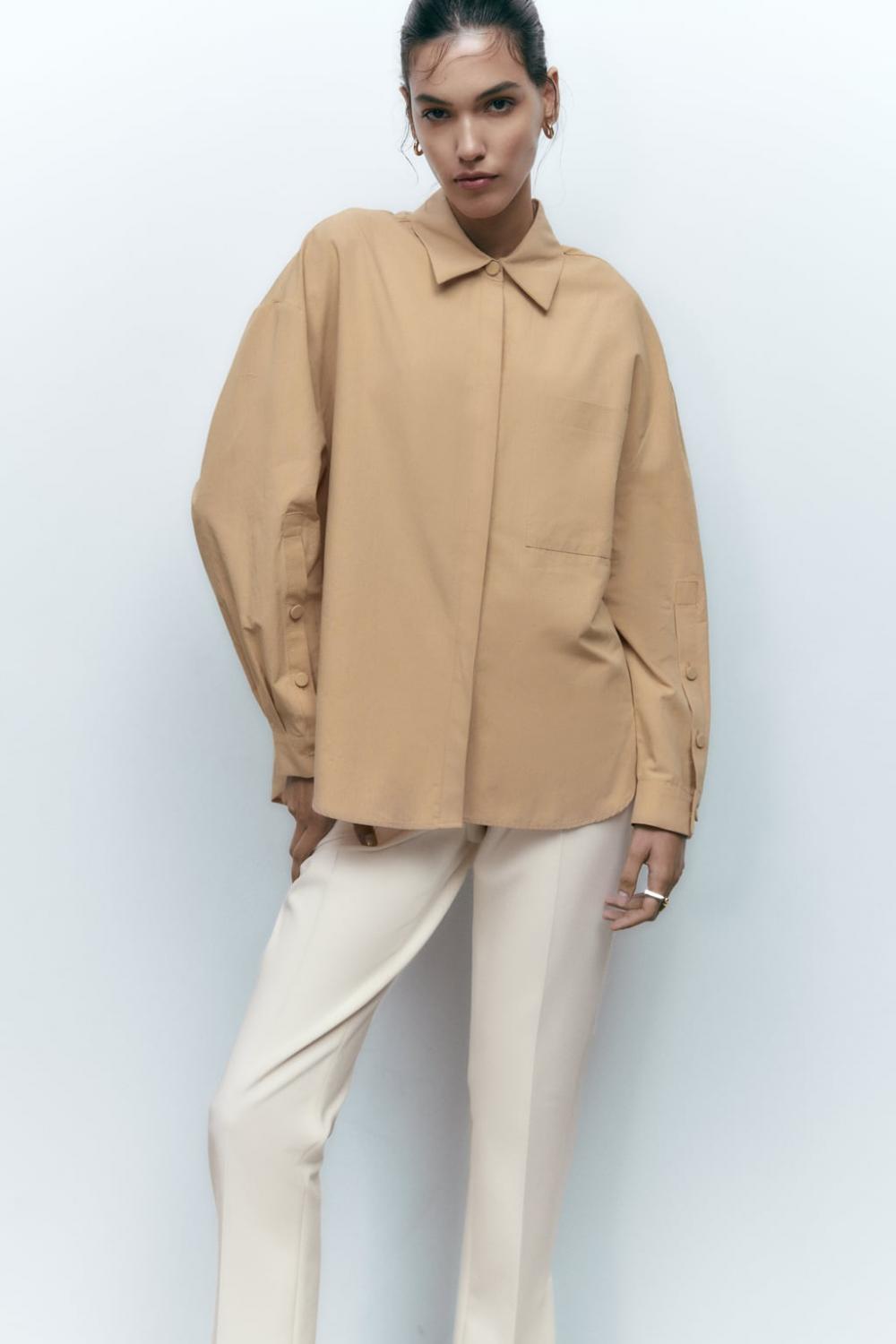 ZARA BUTTONED SLEEVE POPLIN SHIRT