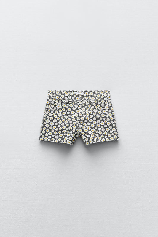 ZARA STRAIGHT SHORTS WITH DAISY PRINT