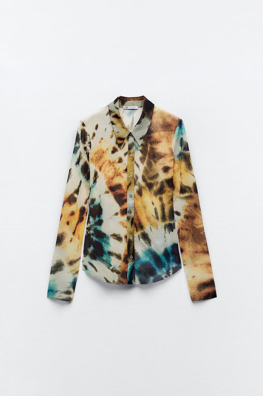 ZARA TIE-DYE PRINT TULLE SHIRT | ZARA TIE-DYE