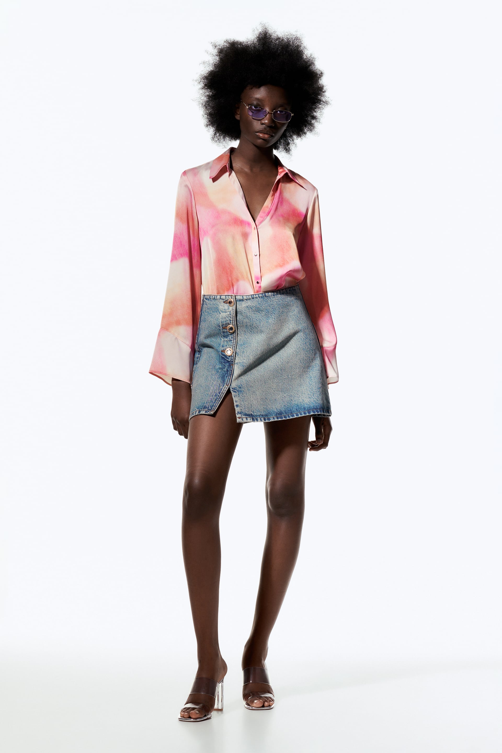 Zara tie shop dye denim skirt