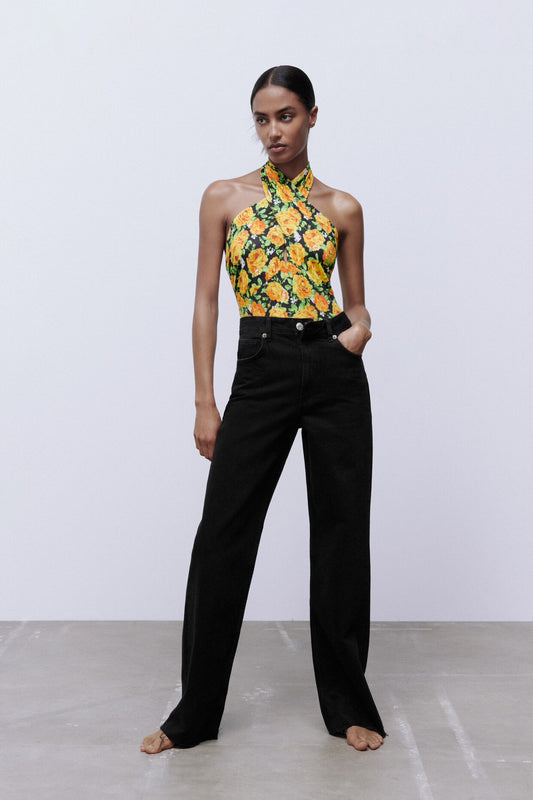 ZARA TWIST NECK FLORAL | ZARA BODYSUIT