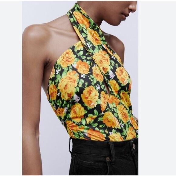 ZARA TWIST NECK FLORAL | ZARA BODYSUIT