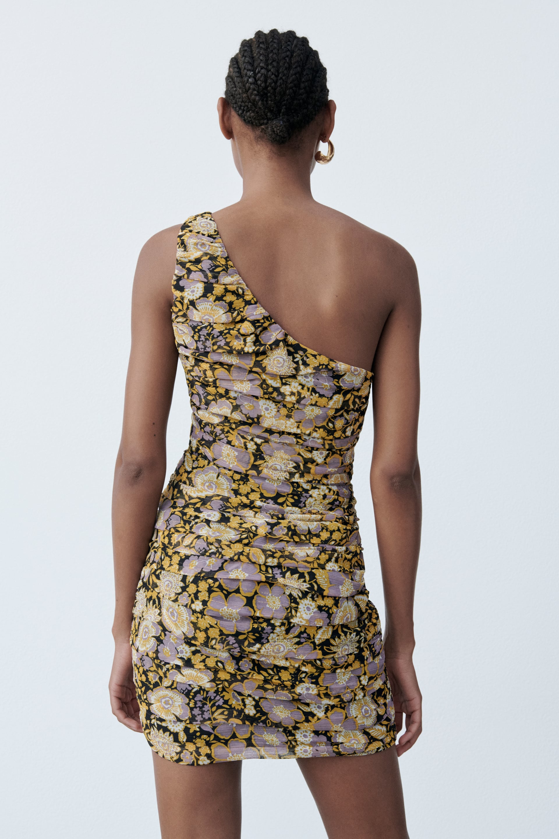 Zara floral clearance one shoulder dress