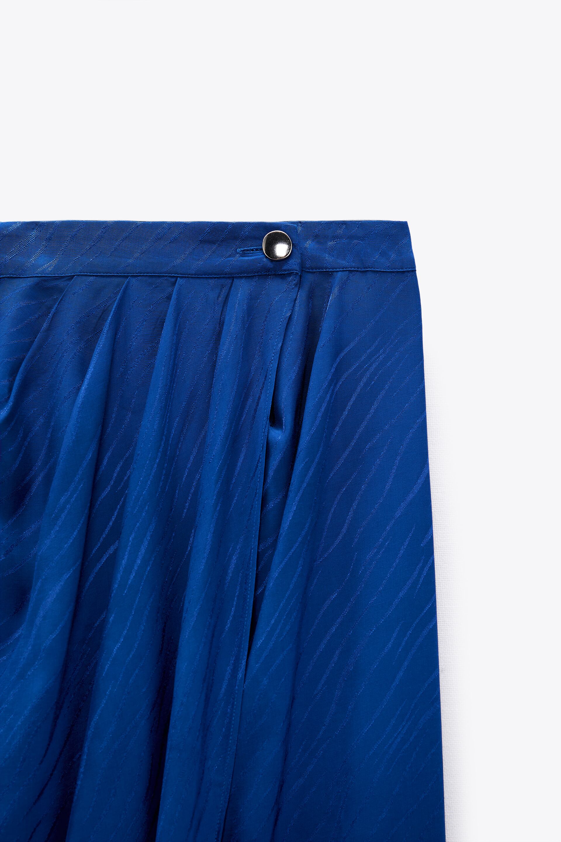 Zara navy clearance blue pleated skirt